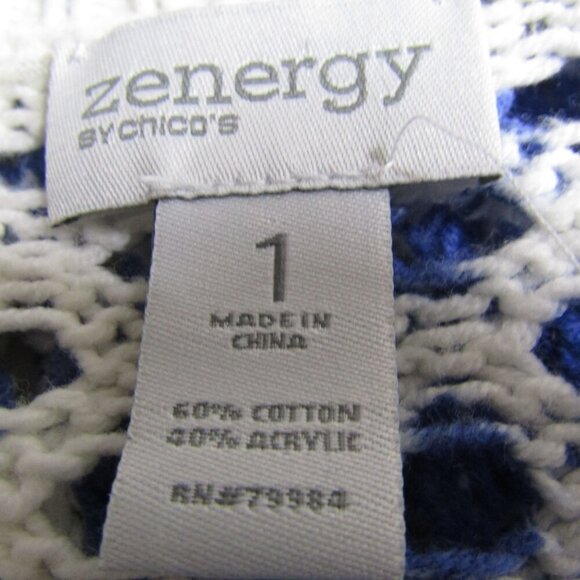 CHICOS Zenergy Open Knit Beach Coastal Grandma Floral Sweater Pullover Top 1 M - Picture 8 of 10